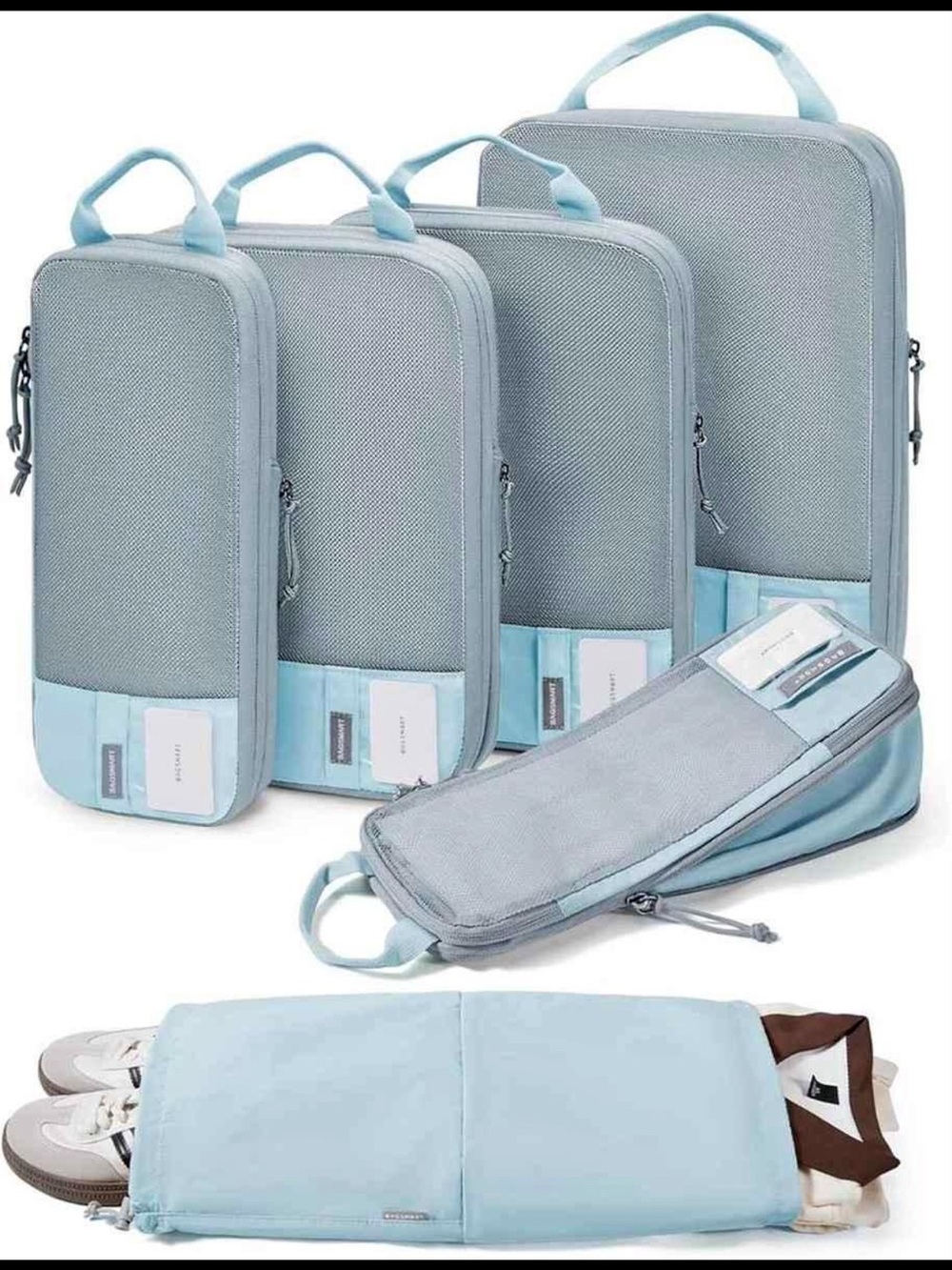 NWT BAGSMART 6-Piece Compression Packing Cubes Set Light Blue